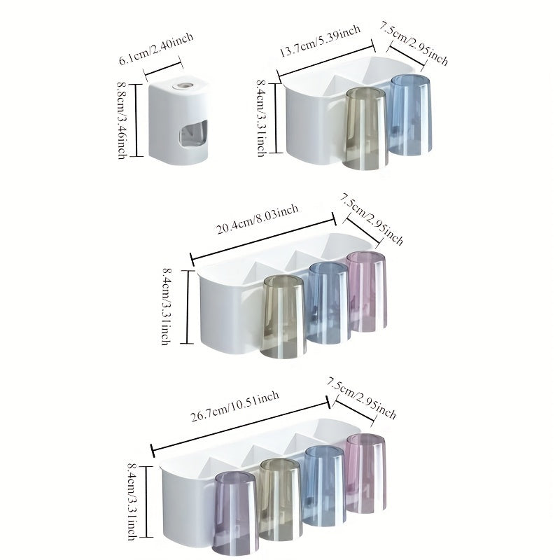 Wall Mounted Plastic Toothbrush and Toothpaste Holder with Suction Cups Bathroom Organizer for Family Dental Hygiene
