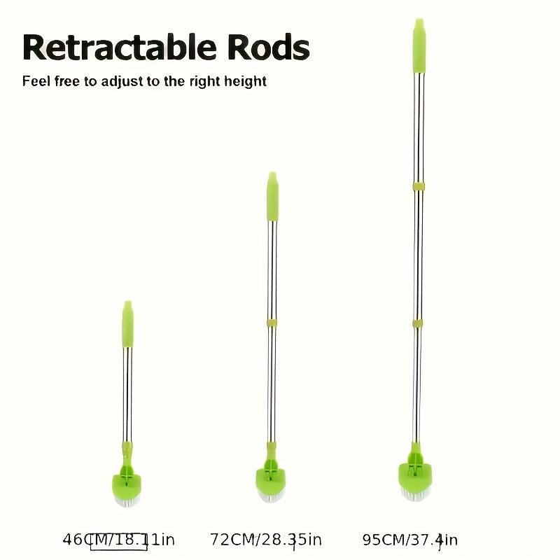 3-Piece Long-Handle Shower Cleaning Brush Set Extendable Sponge Hard Brush Bathroom Kitchen