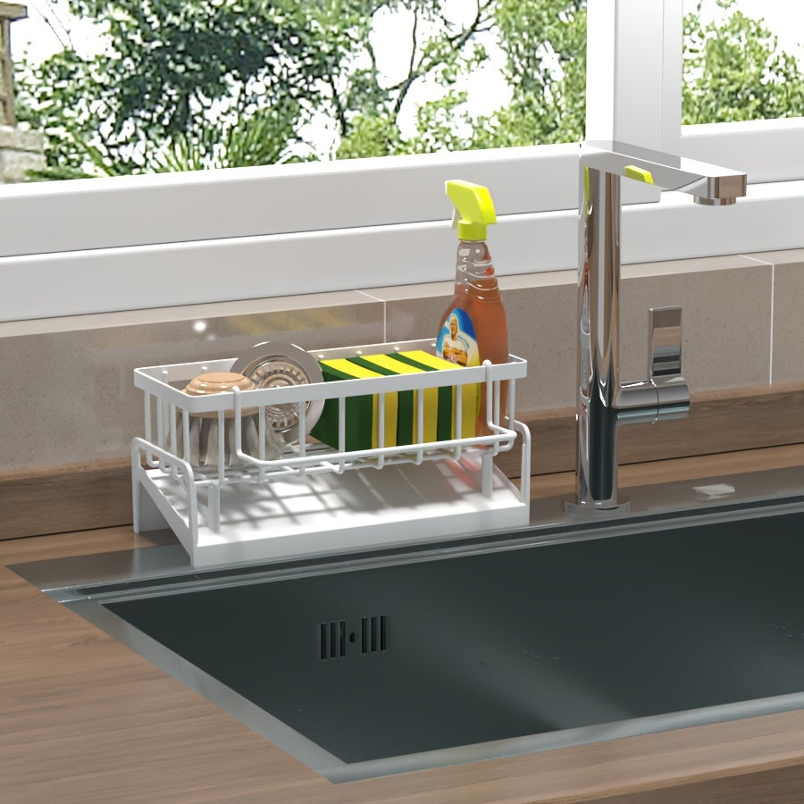 Organizador de fregadero de cocina con barra para toallas, bandeja de goteo y escurridor de grifo
