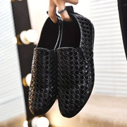 Men's Casual Shoes Low Top Slip-On Rubber Sole Plaid Fabric Upper