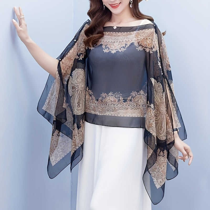 Boho Chic Paisley Print Chiffon Shawl Wrap for Travel and Beach Sunscreen Cover Windproof Cardigan Towel