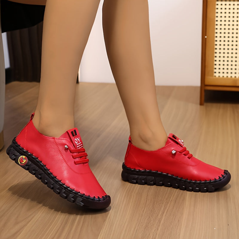 Women's All-Season Leather Loafers with Non-Slip Sole and Sparkle Detail