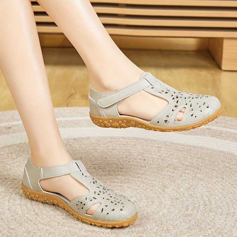 Sandalias femeninas transpirables tipo Mary Jane beige con suela de PU TPR y correa ajustable