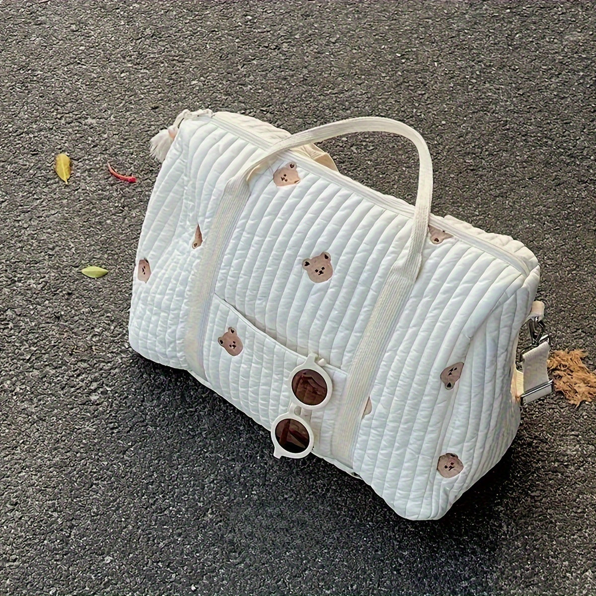 Quilted Diaper Bag for Parents with Embroidered Animal Print and Multiple Compartments