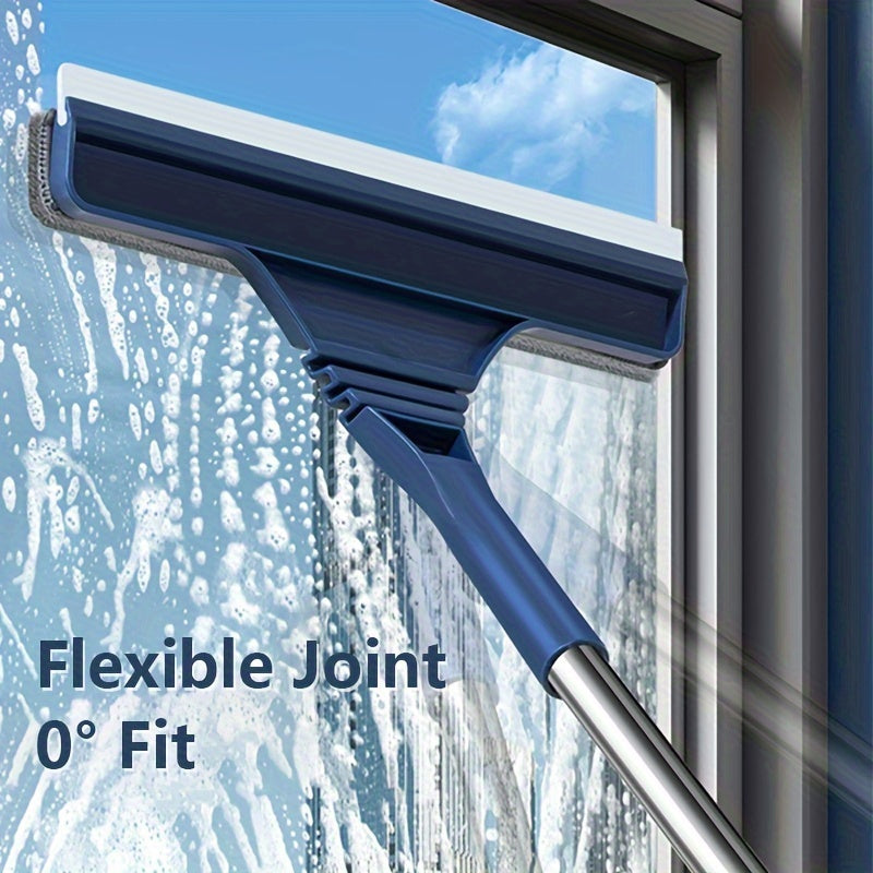 "Cho'ziladigan Uzoq Tutqichli Deraza Tozalash Cho'tkasi va Squeegee - Shisha va Polni Tozalash uchun Moslashuvchan Boshli 2-in-1 Asbob, Nikel, Plastik va Silikondan Yasalgan"