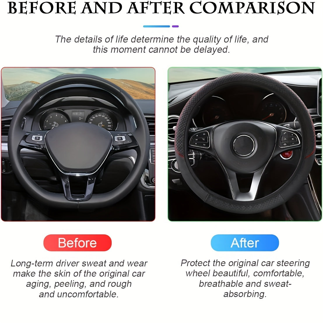 Universal Car Steering Wheel Cover Artificial PU Leather Non-Slip All-Season