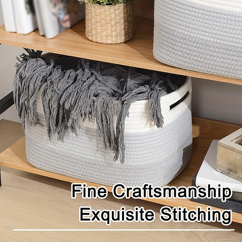 1 dona ipdan to'qilgan saqlash savati hammom, yotoqxona, yashash xonasi, yotoqxona va uy bezaklari uchun. O'yinchoqlar, sochiqlar, kir va javonlarni tartibga solish uchun ideal.