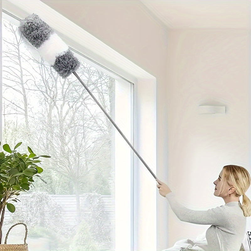 Electrostatic Duster with Extendable Pole and Washable Head for High Surfaces Furniture and Car Cleaning