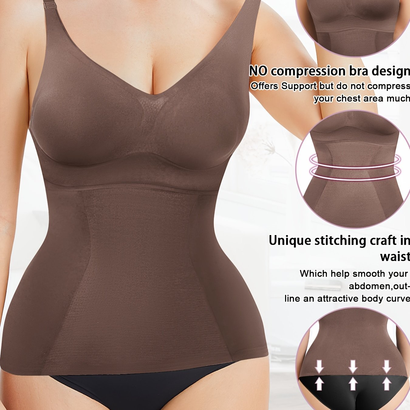 Women's Seamless Slimming Shapewear Tank Top Tummy Control Nylon Spandex V-Neck