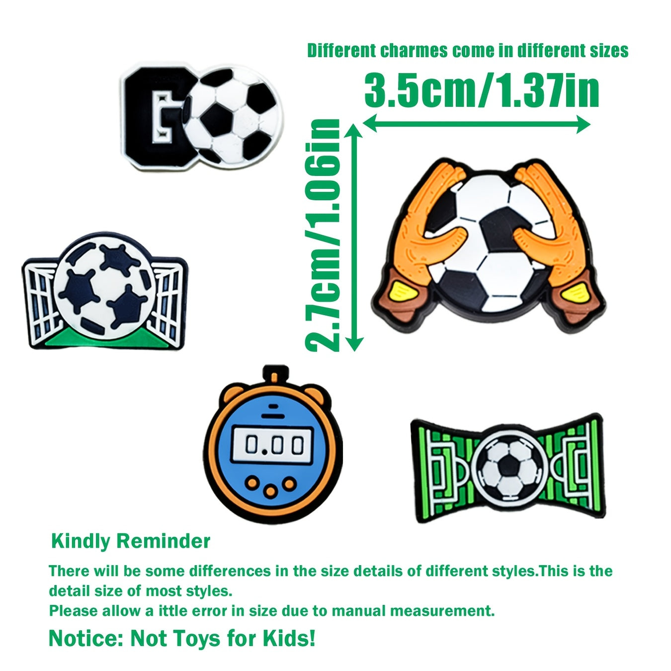 Kids PVC Soccer Charms Set 10pcs Football Themed Pins for DIY Accessories
