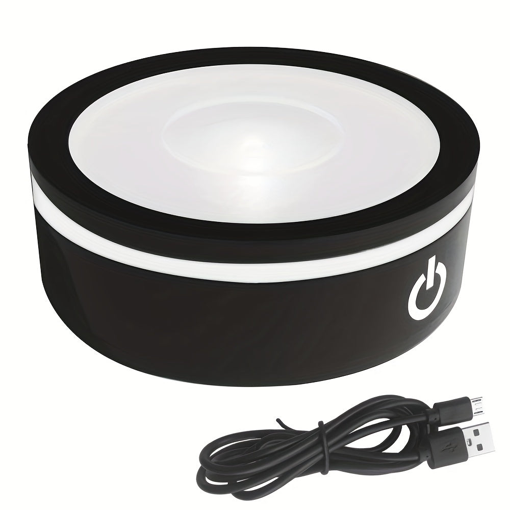 Round Plastic LED Display Stand for 3D Crystal Glass Acrylic Touch-Sensitive Color-Changing USB Rechargeable 7.9x7.9x2.69cm