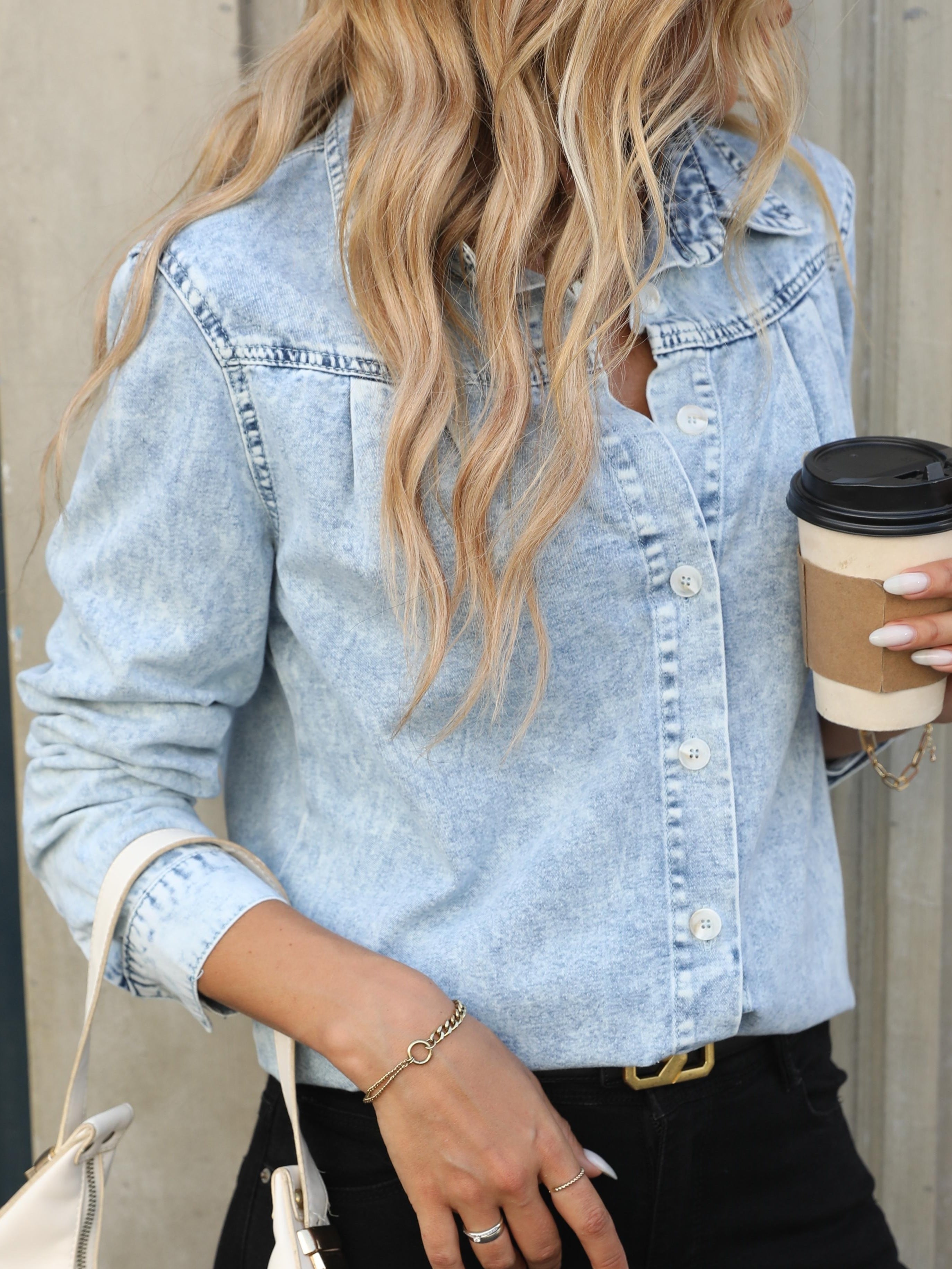 Women's Denim Shirt Long Sleeve Solid Casual Spring Summer Regular Fit