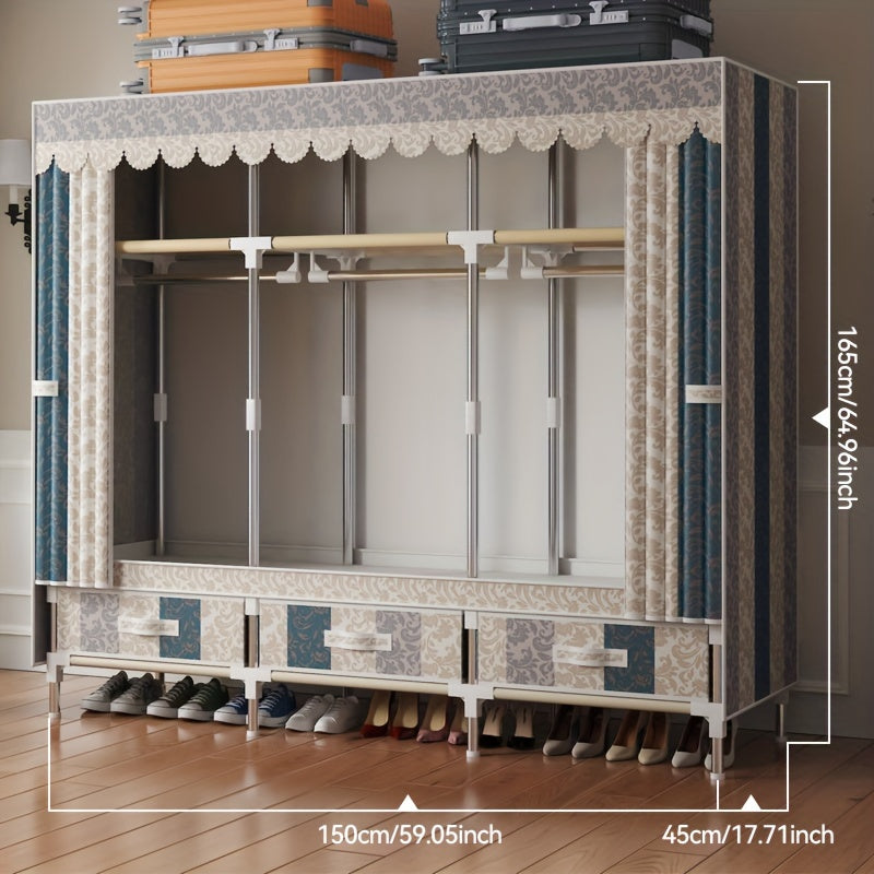 Armario con patrón floral y de pájaros en rosa, con funda y estructura metálica para dormitorio o espacio de alquiler