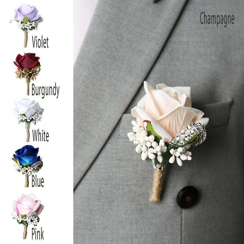 Fabric Rose Boutonniere for Grooms and Men Wedding Graduation Dances