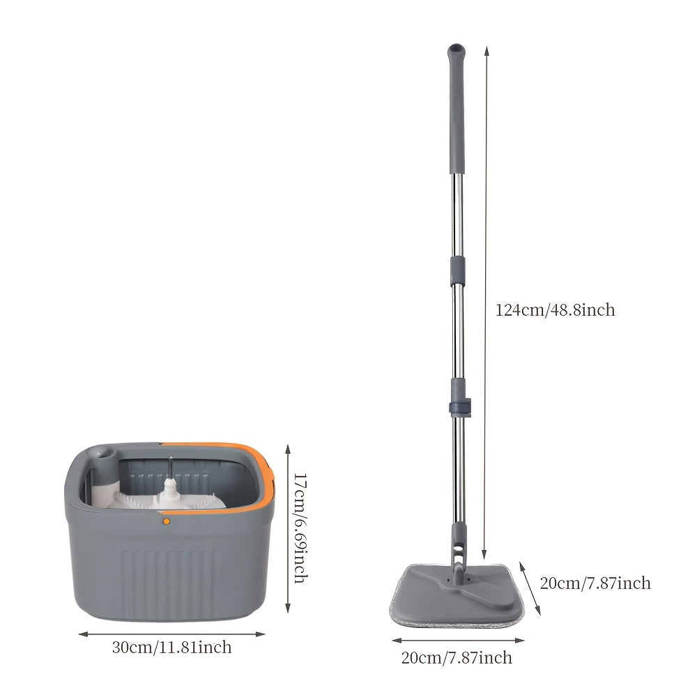 "Aylanadigan Mop To'plami va Chelak - Qo'l bilan yuvish shart emas, Oson tozalash, O'z-o'zini tozalash tizimi, Yog'och, Kafel va Marmar pollari uchun mukammal, Yotoqxona uchun ajoyib, Mustahkam dizayn, Keramika kafel uchun mos."