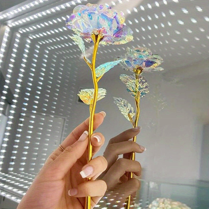 Artificial Rose Flower Set of 5 Gold Crystal Decor for Weddings Parties and Gifts