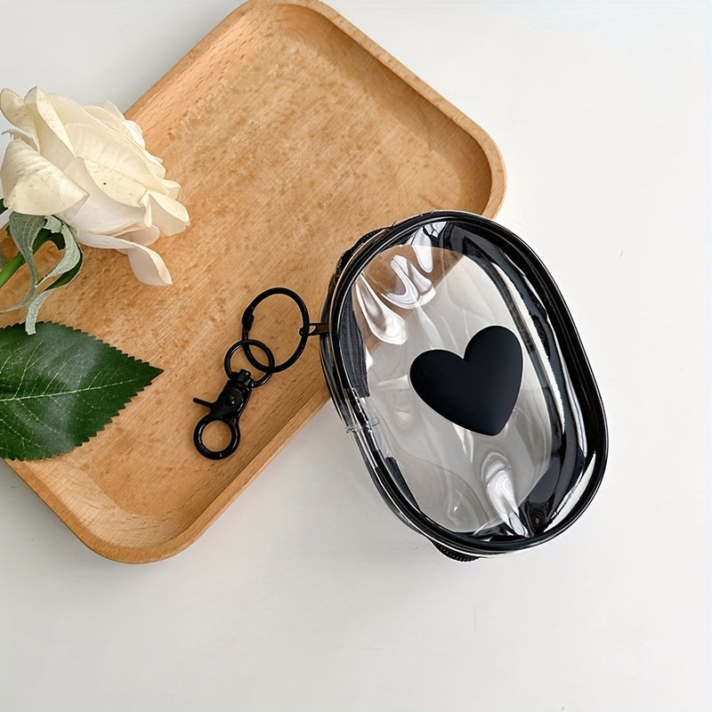 Waterproof Heart-Shaped PVC Cable Organizer Bag with Keychain for Headphones and Accessories