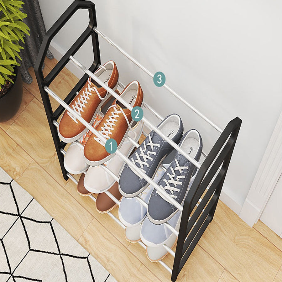 4-Tier Plastic Shoe Rack White Metal-Look Floor Mount Organizer for Bedroom Dorm