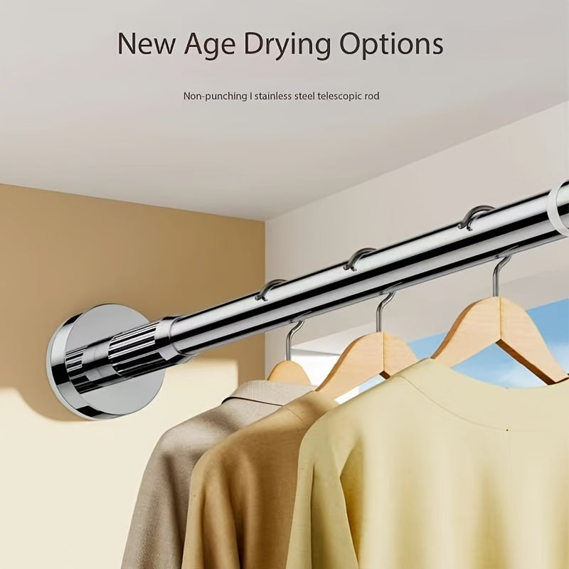 Stainless Steel Telescopic Clothes Drying Rod No-Drill Adjustable Balcony Bar