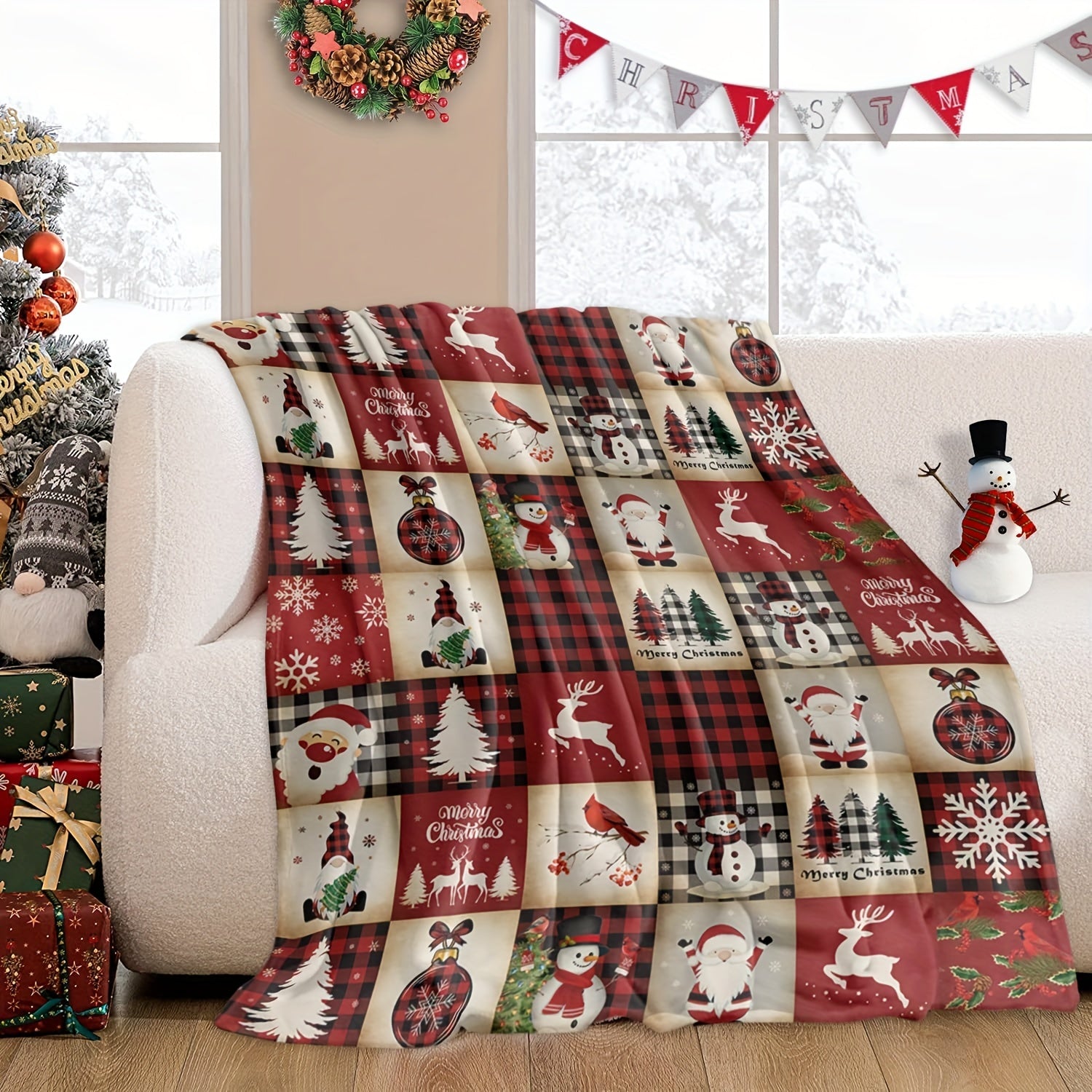 Christmas Cartoon Blanket Soft Flannel Cozy Throw for Couch Bed and Camping