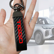 Men Women Zinc Alloy Faux Leather Keychain Carbon Fiber Rope Red Accents