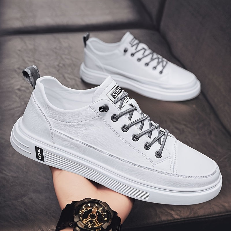 Men's White Lightweight Non-Slip Sneakers with Elastic Band Closure for Casual and Sports Use