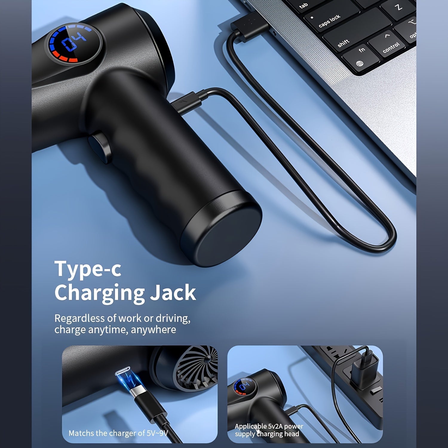 Cordless Electric Air Duster 4 Speeds Rechargeable 6000mAh Fast Charge LCD Display LED Light