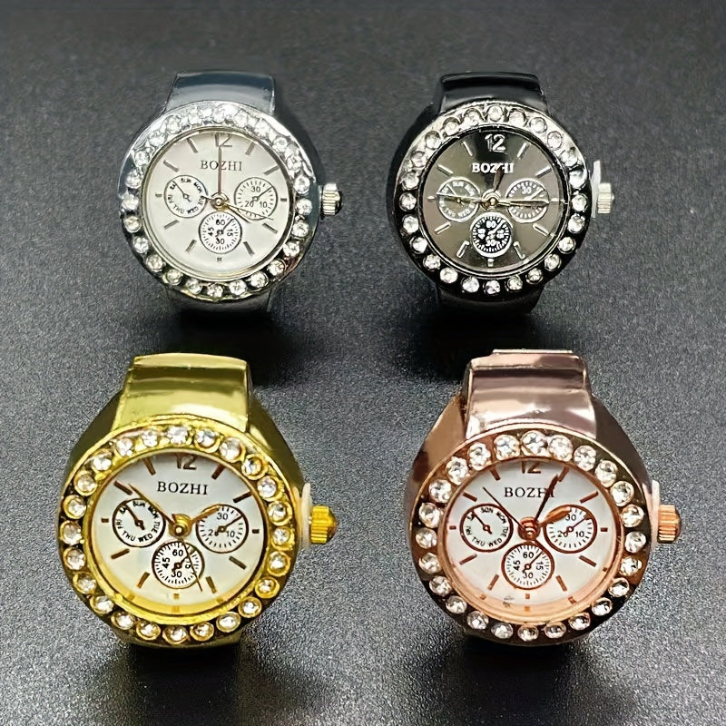 Unisex Elastic Band Analog Ring Watch Rhinestone Quartz Jewelry Gift