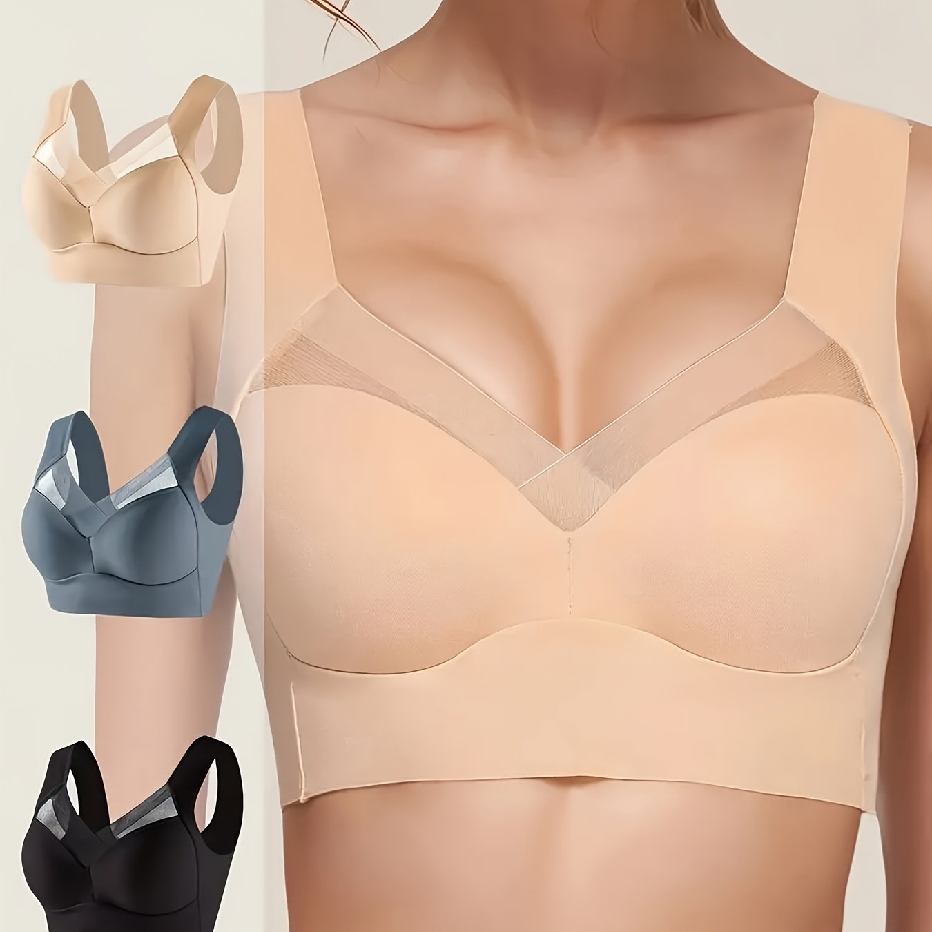 Plus Size V-Neck Sports Bras Nylon Spandex Blend Medium Support 3 Pack