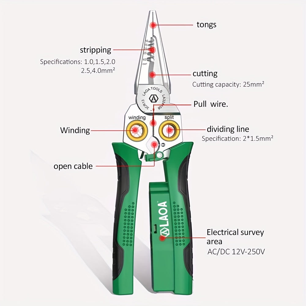 8-in-1 sim kesgichlar bilan simlarni kesish va bosish uchun kuchlanish testi va kabel kesgichlari