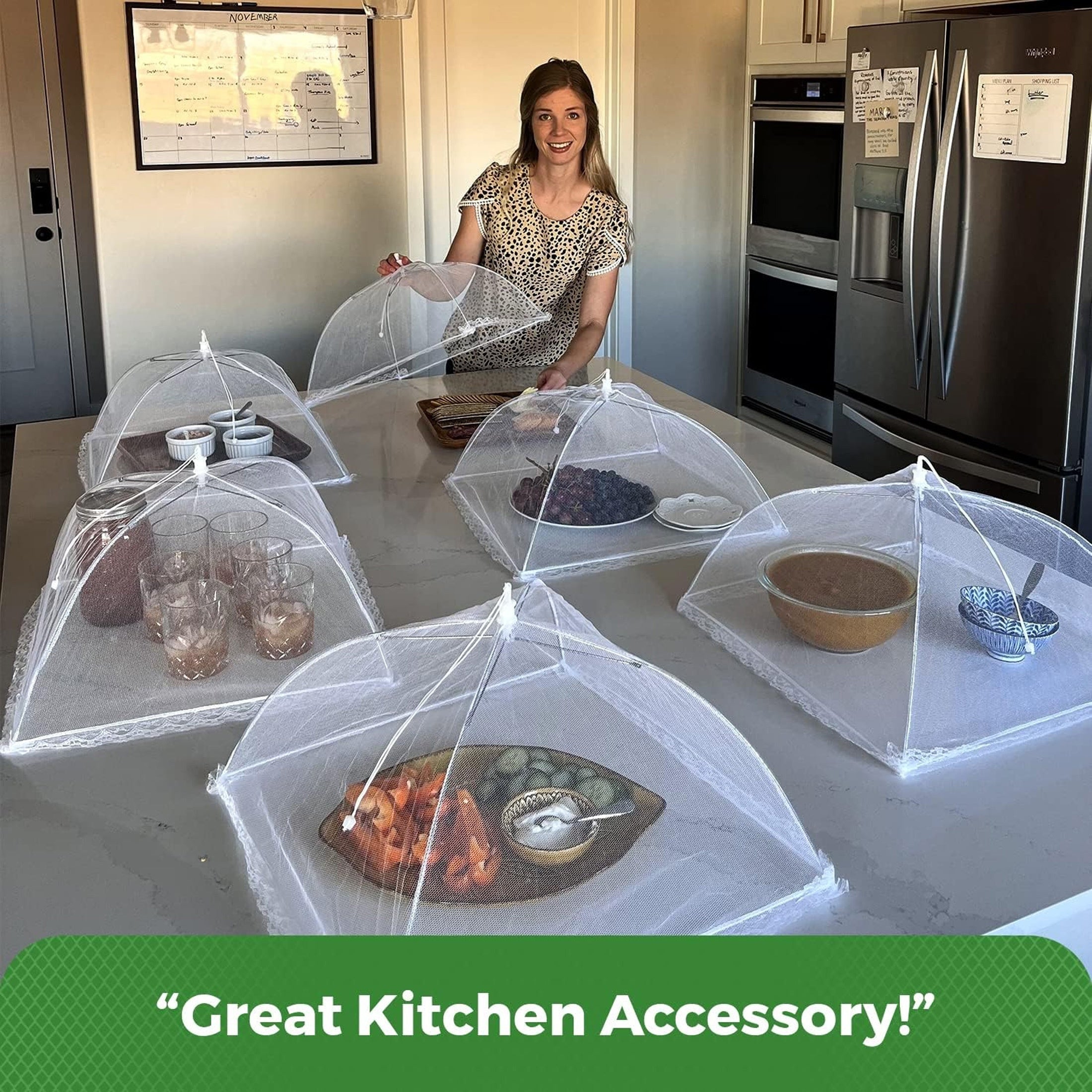 White Mesh Food Cover, Foldable, Insect and Mosquito Net, Easy to Clean, for Camping and Dining