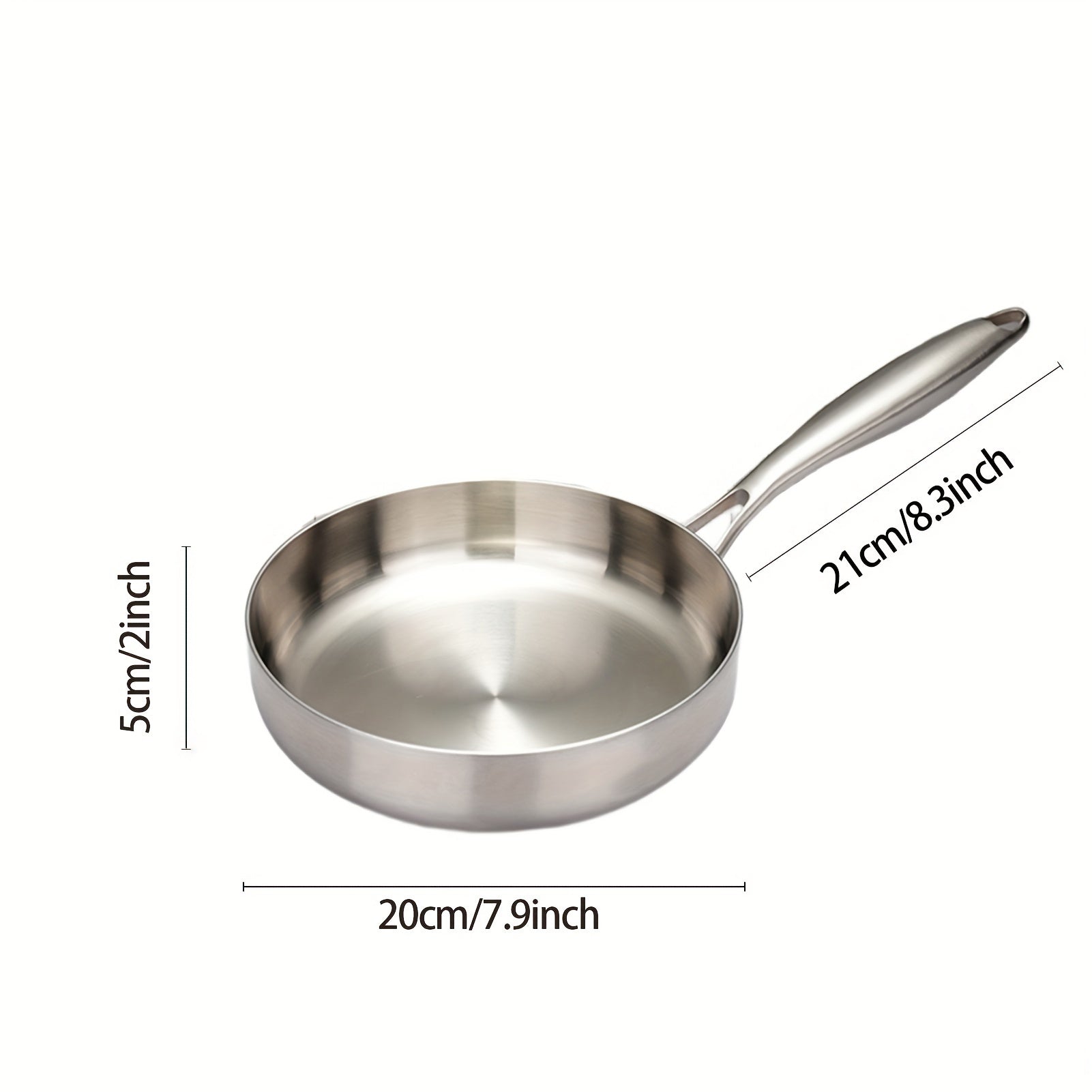 Stainless Steel Uncoated Flat-Bottom Frying Pan with High Edge Multiple Sizes
