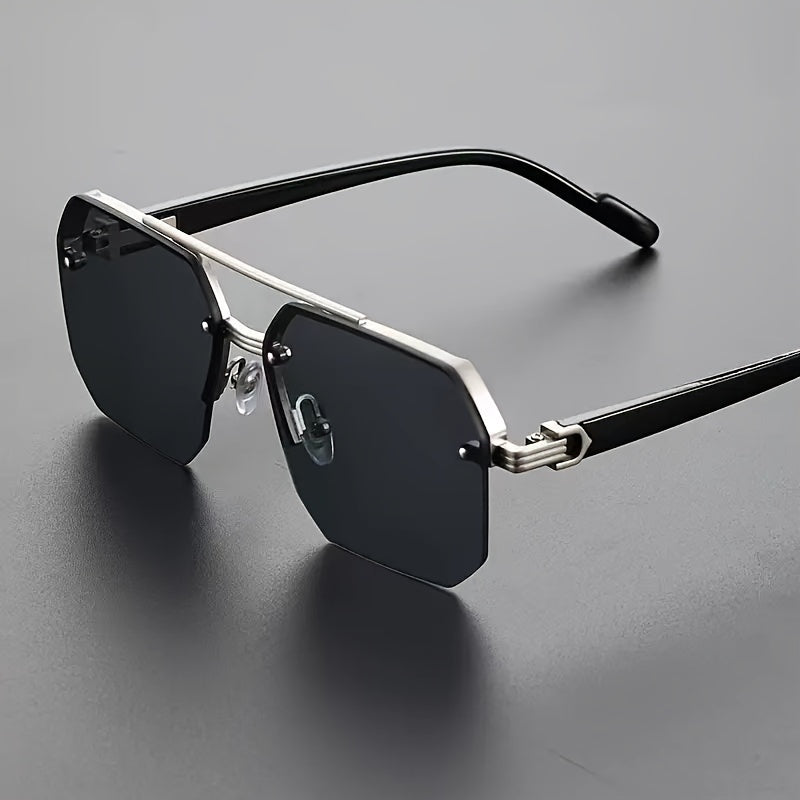 Men's Square Frame Fashion Glasses with Double Bridge Anti-Reflective Metal and Acetate
