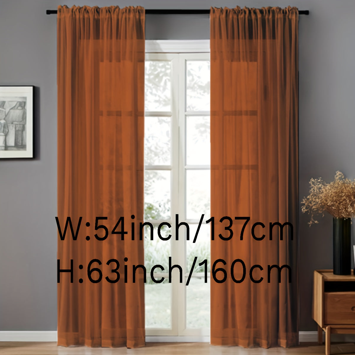 Pair of Sheer Voile Curtains with Rod Pocket for Kitchen Bedroom Living Room