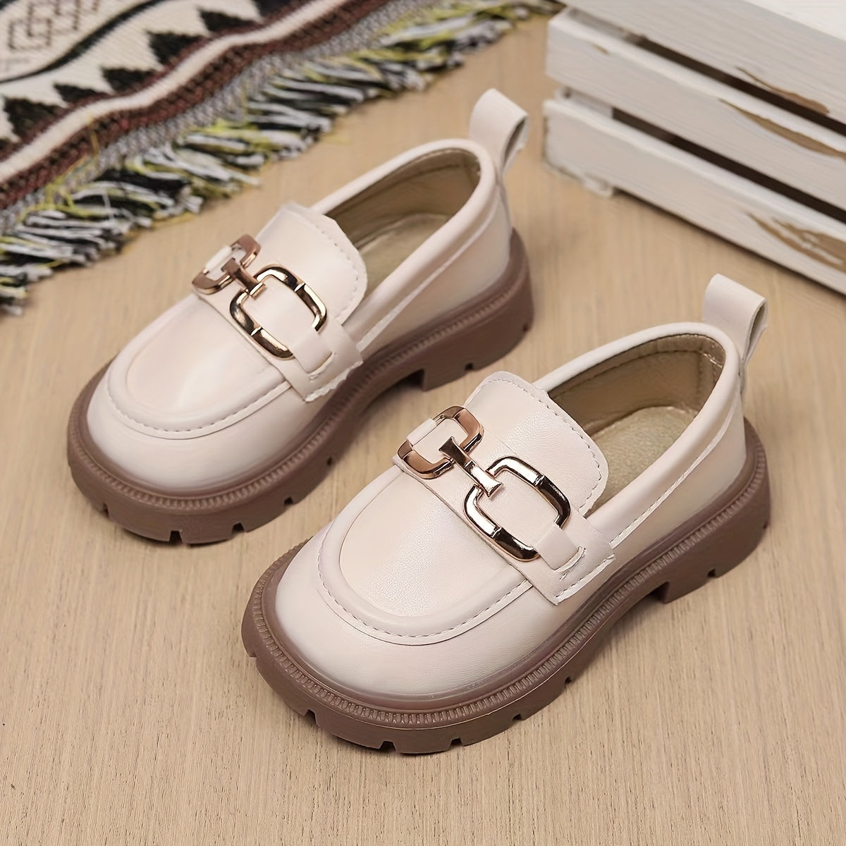 Girls' Casual Slip-On Sneakers with Thick Sole and PU Material