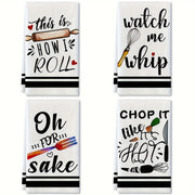 Funny Kitchen Towels Set with Sayings Egg Beater and Rolling Pin Design Absorbent Dish Drying Towels for Cooking and Baking