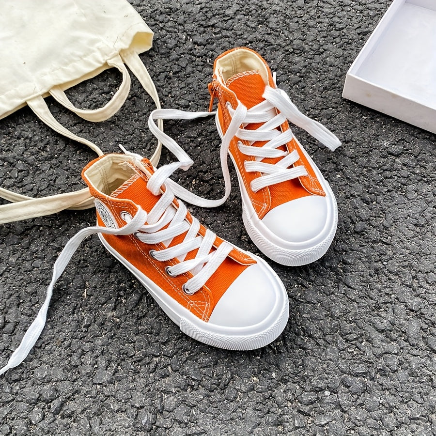 Kids Canvas Sneakers Mid Top Breathable Solid Color Casual Shoes for Spring and Fall