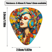 12-Piece Guitar Picks Set with Painted Cartoon Music Theme Designs