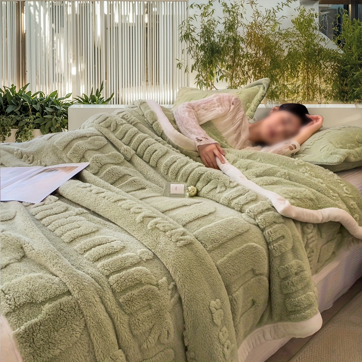 Cozy Winter Blanket Plush Fleece Throw Plain Weave Bed Camping Nap Shawl