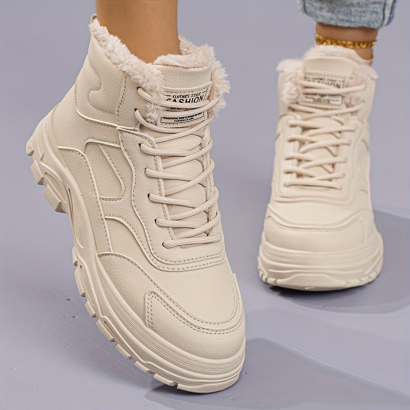 Женские зимние сапоги с флисовой подкладкой, теплые утепленные снегоступы, белые