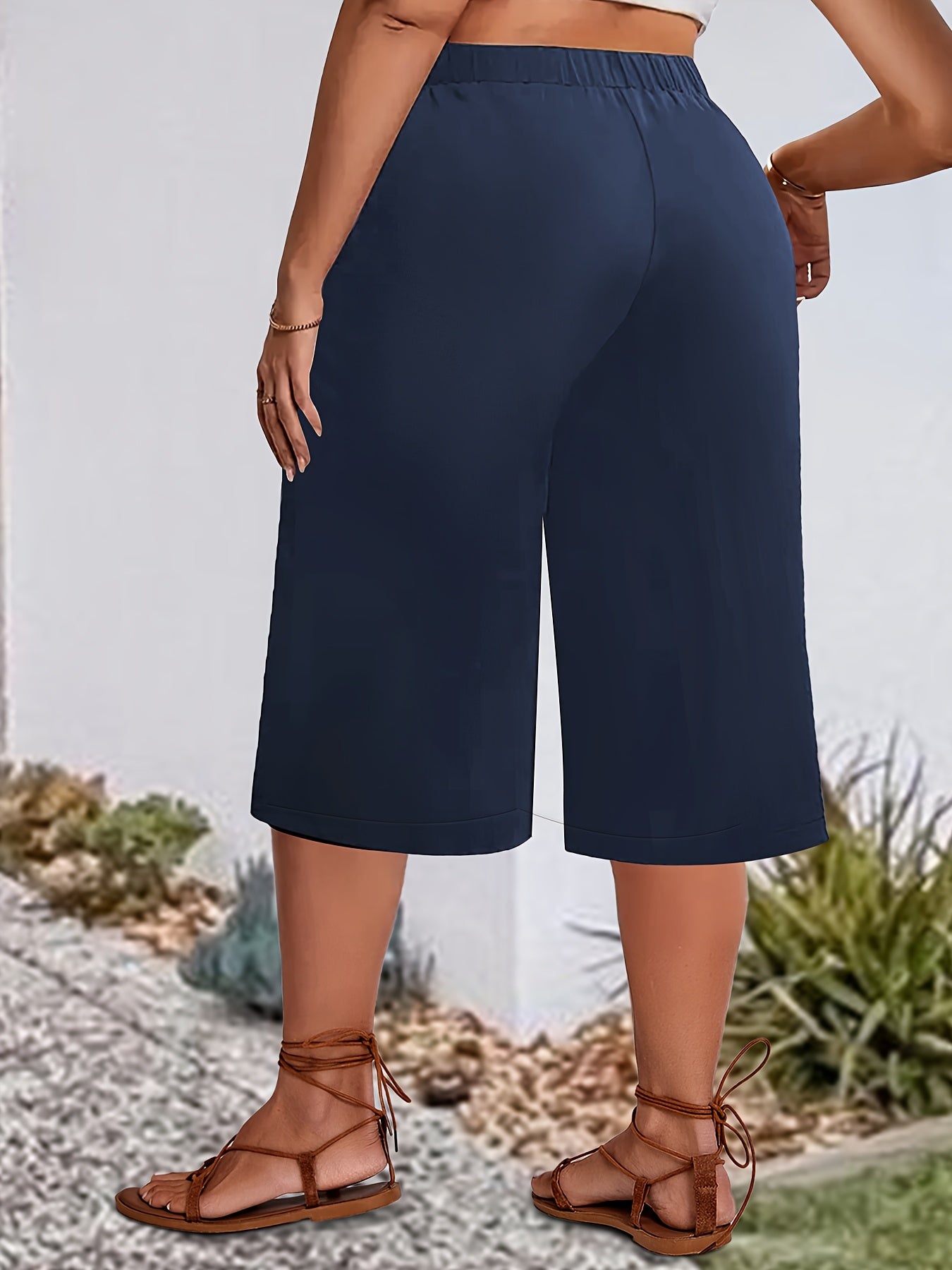 Брюки женские большого размера с широкими штанинами, летние, легкие, из полиэстера и спандекса, повседневные и официальные