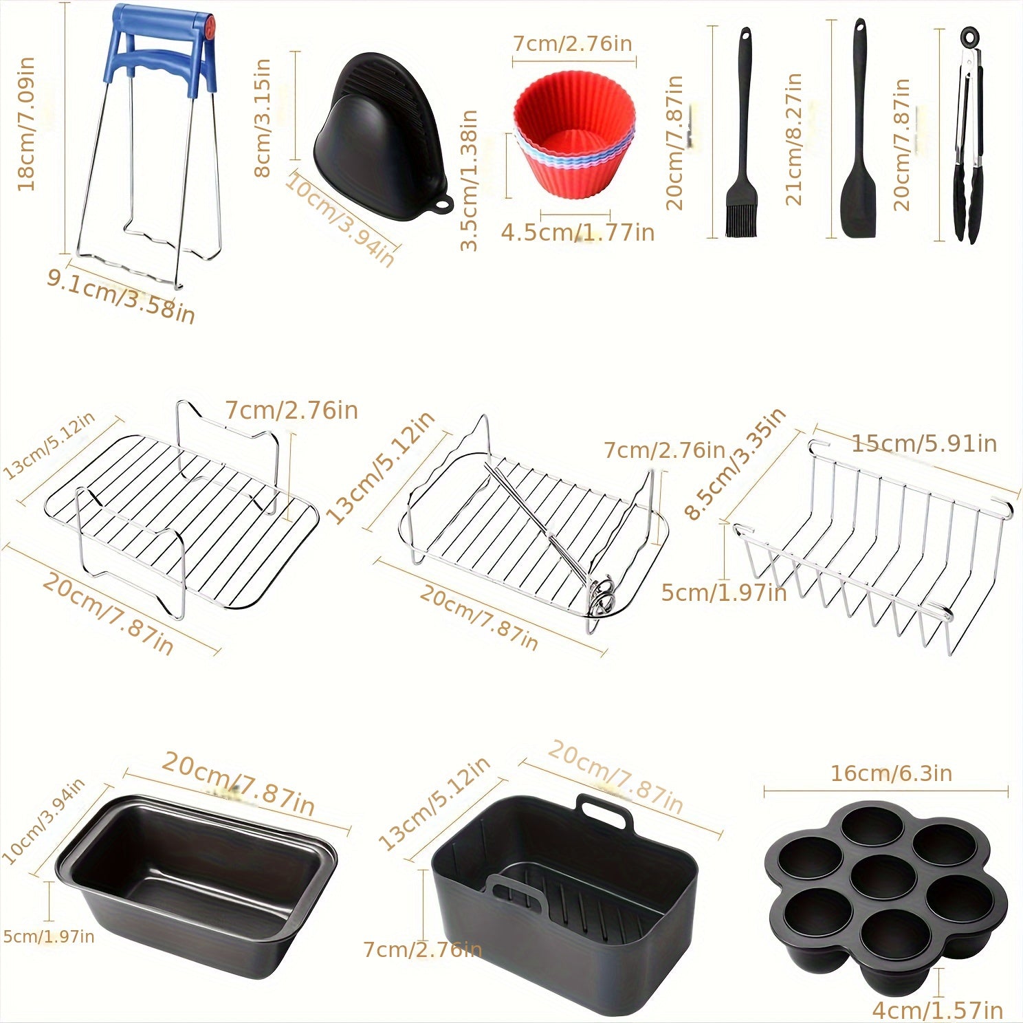 Air fryer accessories set with dual pot silicone gloves parchment liners recipe guide