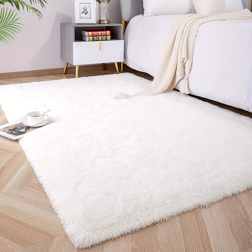 Pure White Plush Area Rug for Bedroom Living Room Dorm Machine Washable Polyester