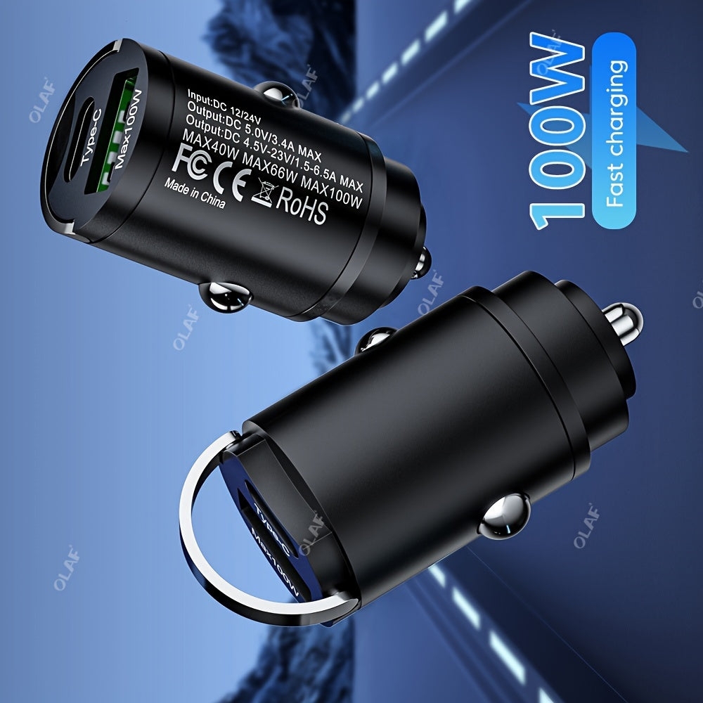 Mini 100W PD QC Fast Charging Car Charger for Smartphones