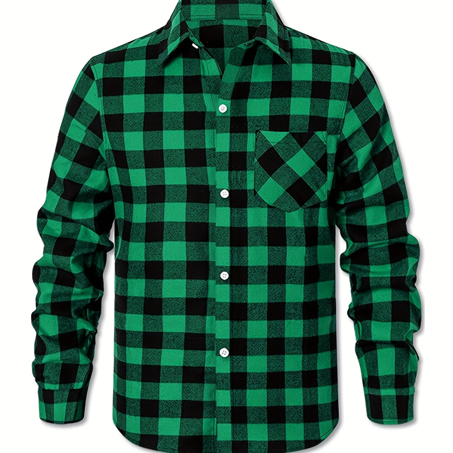 Men's Plus Size Gingham Flannel Shirt Casual Button Down Polyester Cotton