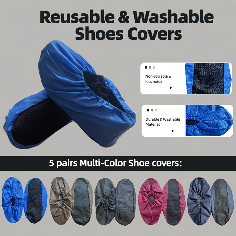 5 Pairs Waterproof Non-Slip Shoe Covers Indoor Washable Reusable Assorted Colors