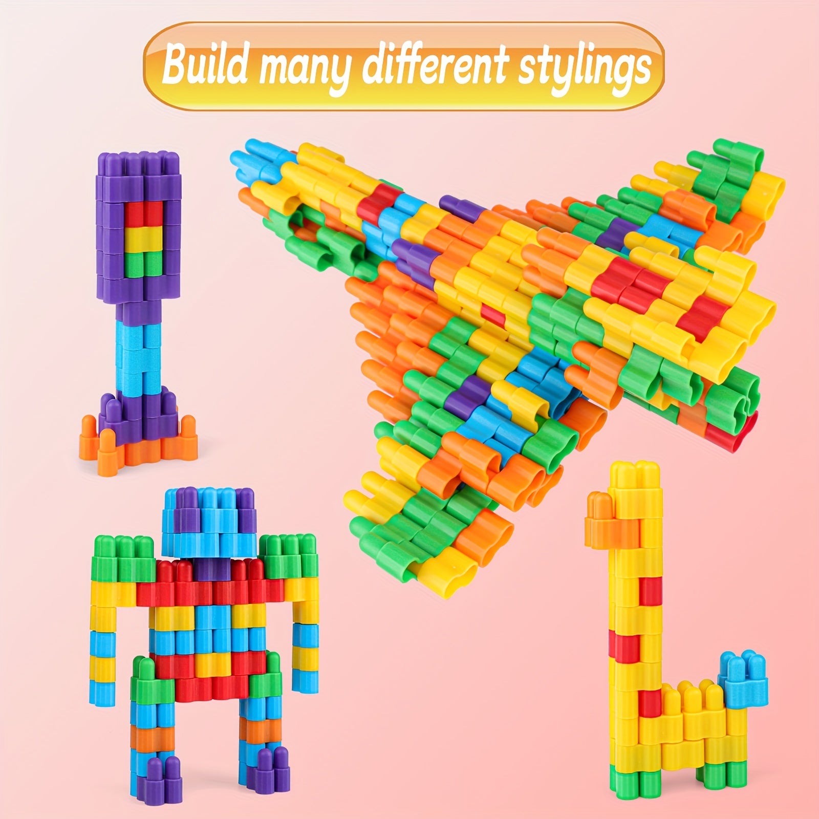200 DIY Bullet Shape Building Blocks for Kids Age 3 Plus Multicolor