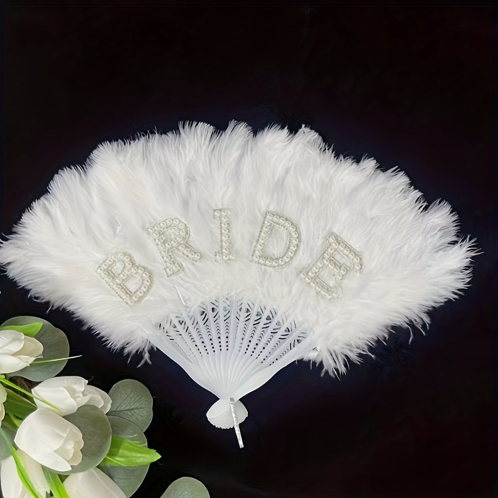 White Pearl Rhinestone Handheld Fan 13-Inch for Weddings and Bridal Events