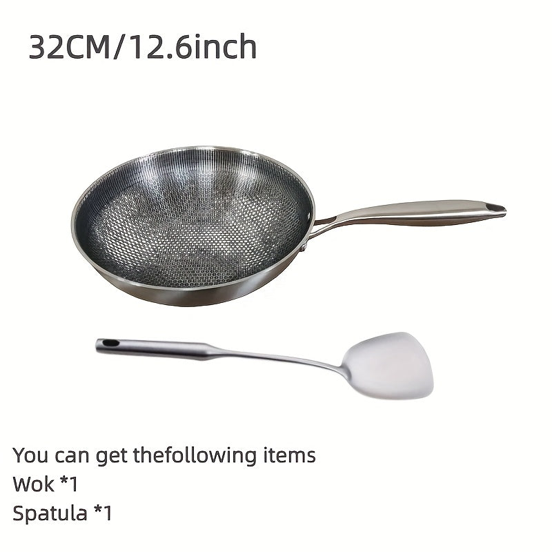 Zanglamaydigan po'latdan yasalgan asal honeycomb wok, yopishqoq bo'lmagan, induksiya, gaz plitkasi bilan mos, engil