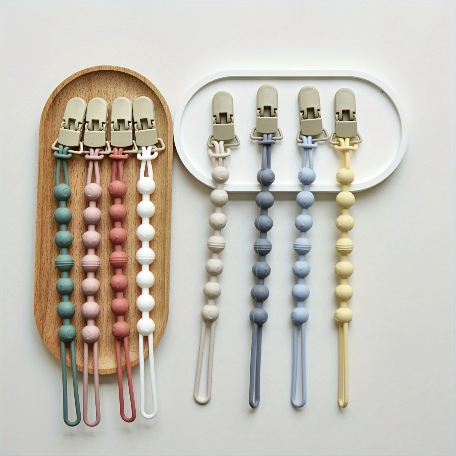 Set of 3 Baby Pacifier Clips Non-Toxic Silicone Gender-Neutral Durable and Long-Lasting